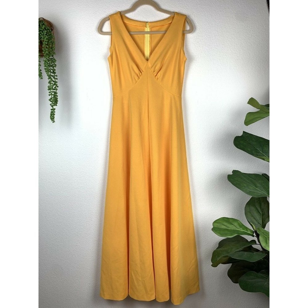 Vintage Handmade Women's S Mustard Yellow Maxi Dress Boho Retro - Picture 1 of 7